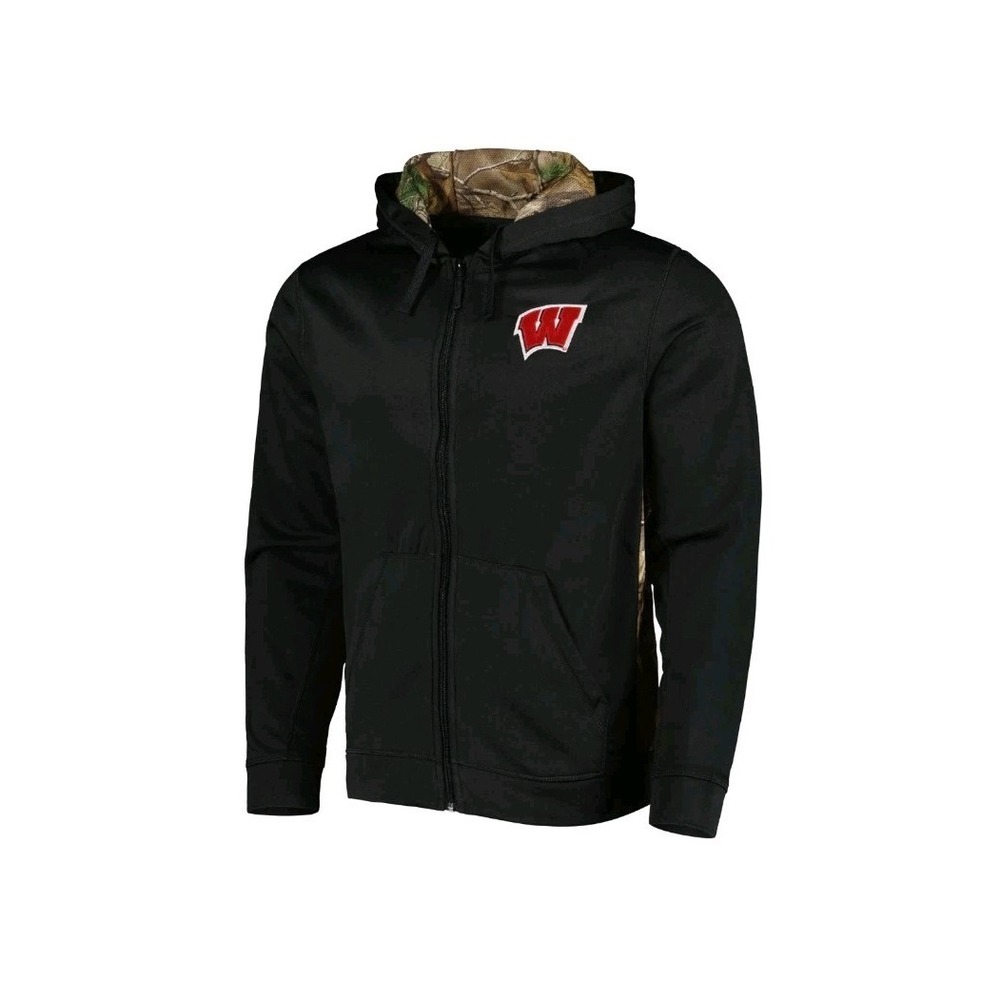 Men's Dunbrooke LARGE Black Camo Wisconsin Badgers Real Tree Full-Zip‎ Hoodie